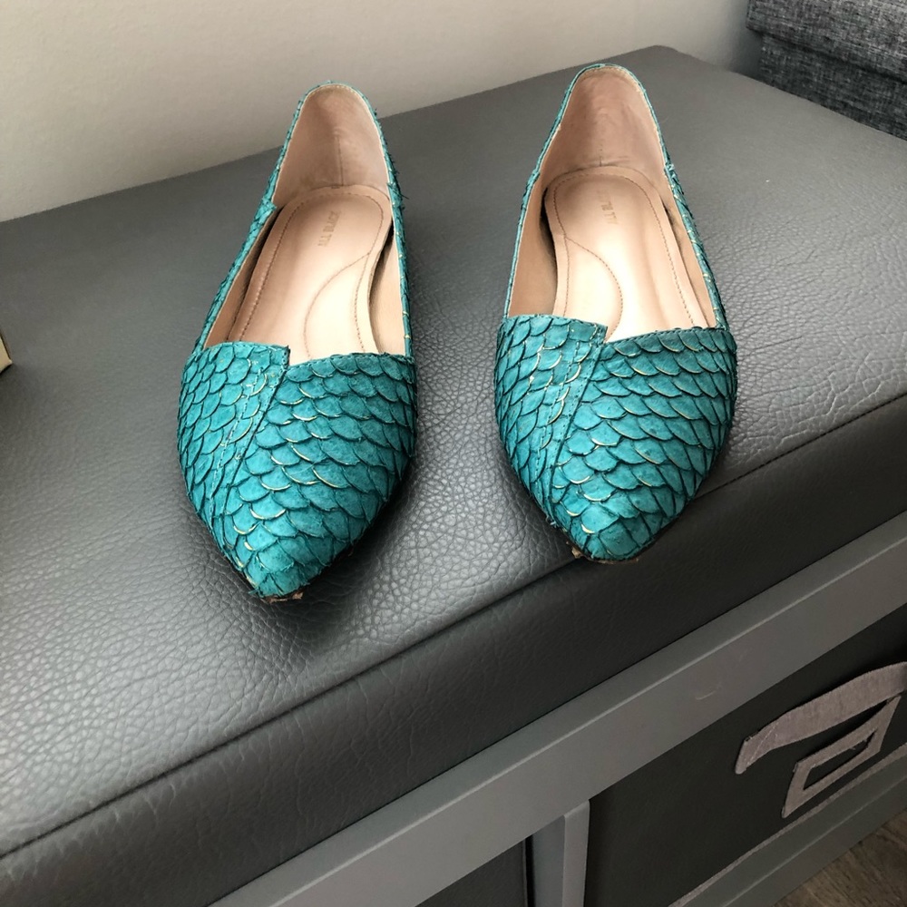 All Black Teal Fish Scale Flats-41